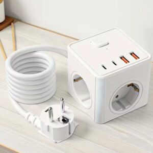 Pistorasia kuutio 3-lähtöä + 2 x USB & USB-C